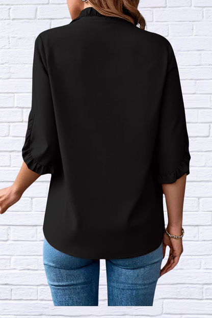 Ruffled V-Neck Short Sleeve Blouse