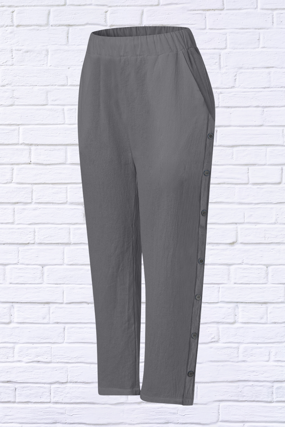 Full Size Side Decor Button Casual Wide Leg Pants Plus Size