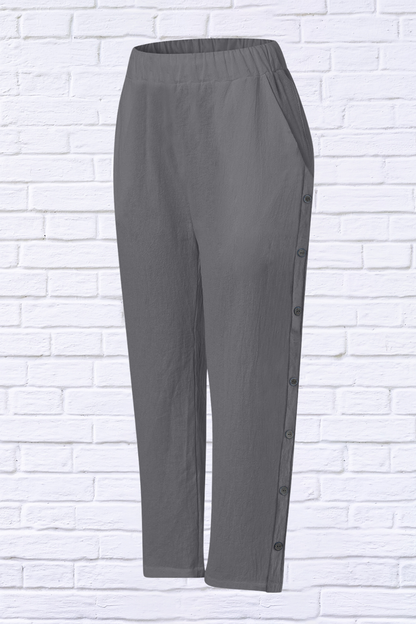 Full Size Side Decor Button Casual Wide Leg Pants Plus Size