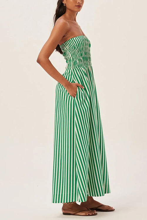 Rosiedress Strapless Smocked Tube Striped Maxi Dress