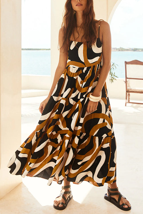 Rosiedress Espresso Print Ruffle Tiered Maxi Cami Dress