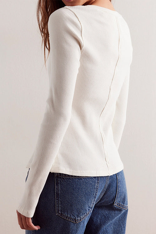 Rosiedress Button Down Long Sleeves Ribbed Knit Top