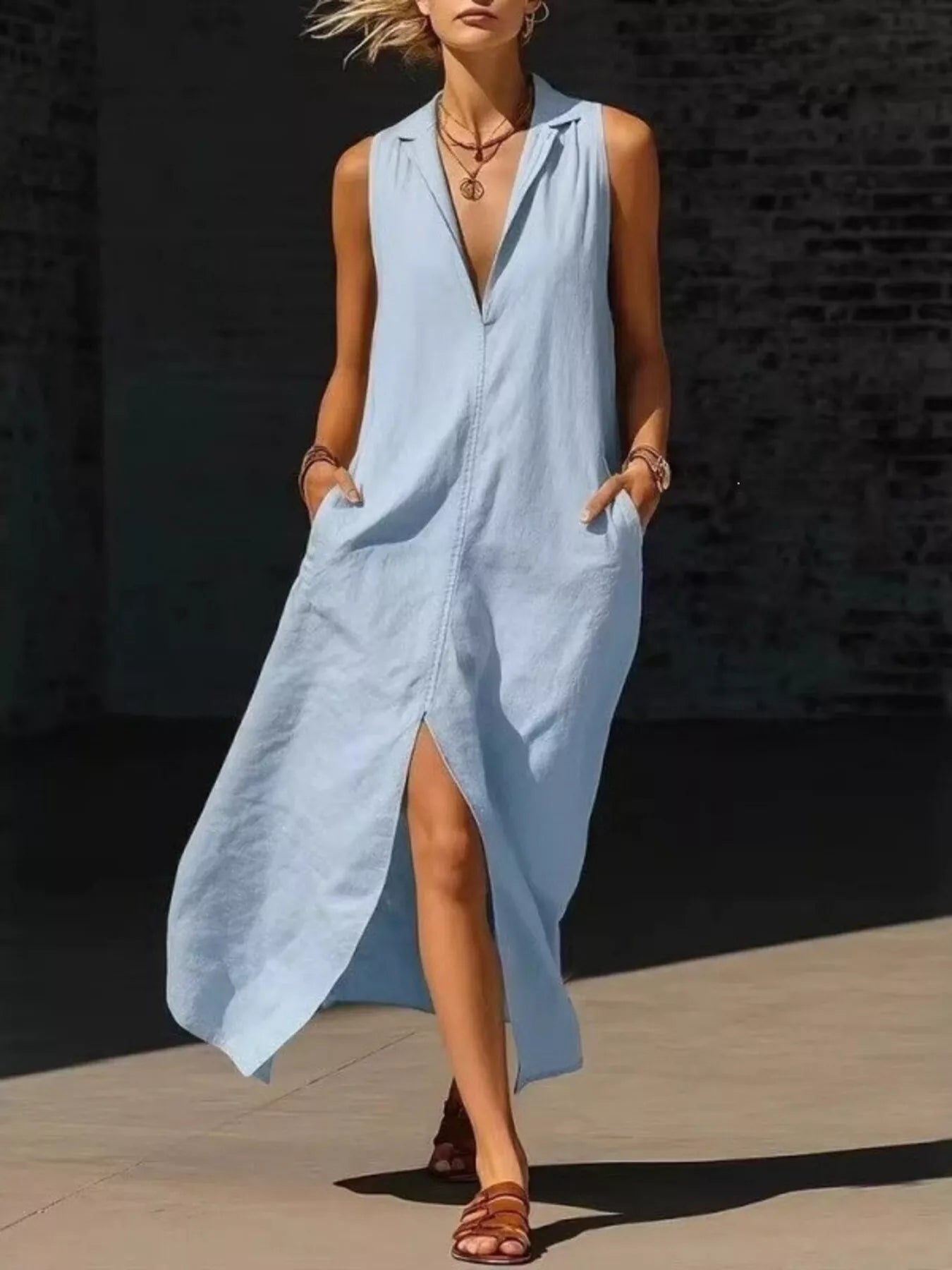 Sleeveless Maxi Dress with Side Pockets