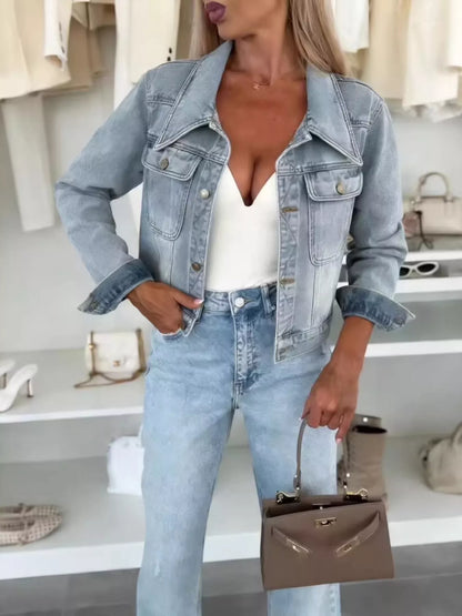 Full Size Chic Cropped Denim Jacket Plus Size