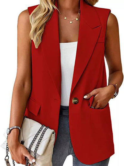 Full Size One Button Lapel Collar Vest Coat Plus Size