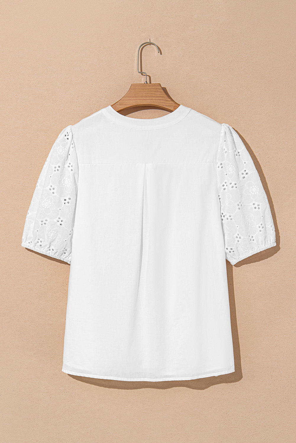 Sky Blue Lace Crochet V Neck Half Sleeve Embroidery Button Down Blouses Casual Shirts