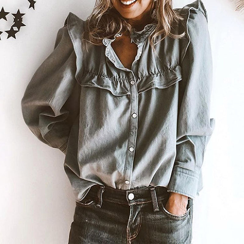 Casual Long-sleeveds Denim Shirt