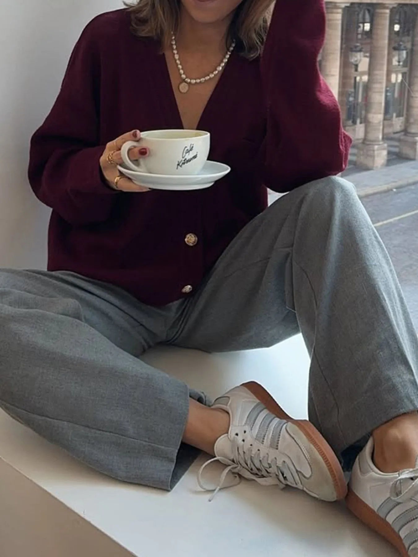Button-Front Long Sleeve Cardigan