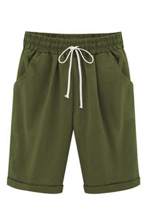 Solid Casual Self-tie Side Pockets Short Pants