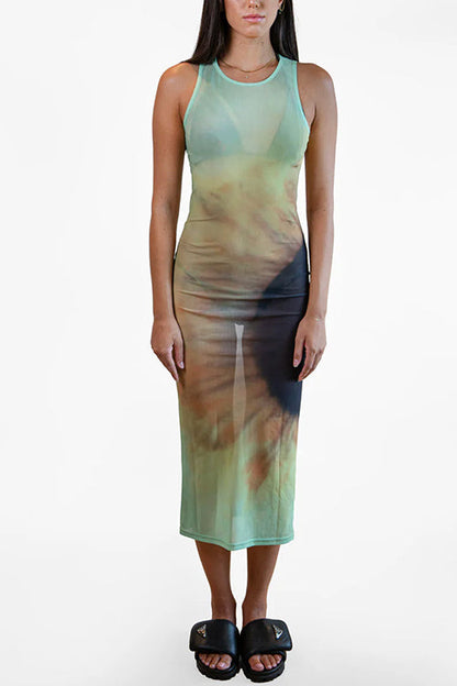 Rosiedress Sleeveless Gradient Tie Dye Bodycon Midi Dress