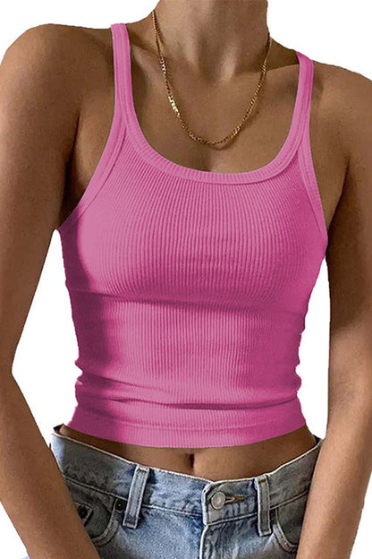 Rosiedress Stretchy Ribbed Knit Crop Cami Top HotPink