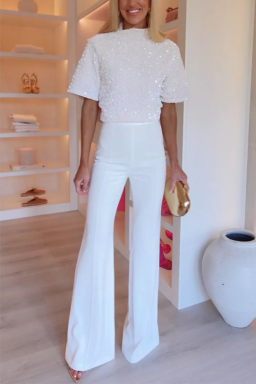 Haut à manches courtes en velours à paillettes