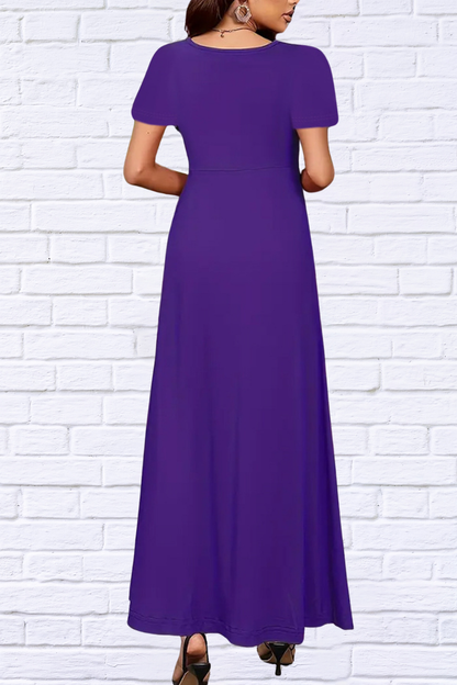 Full Size Round Neck Short Sleeve A-Line Maxi Dress Plus Size