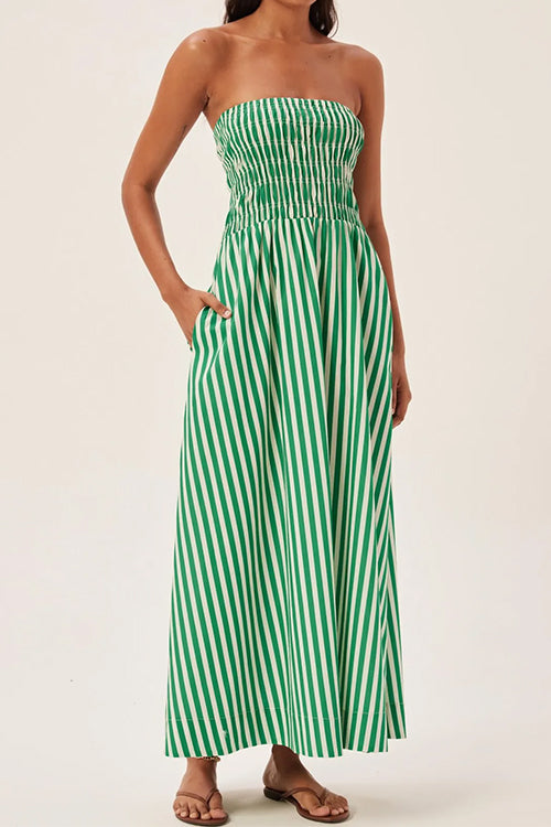 Rosiedress Strapless Smocked Tube Striped Maxi Dress