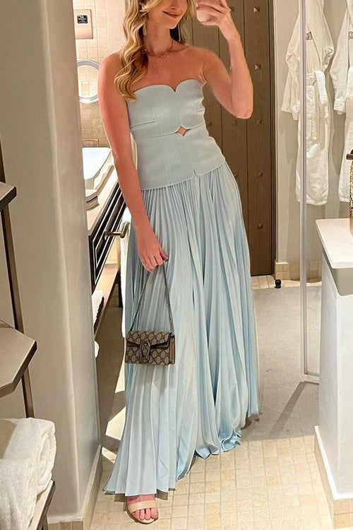 Rosiedress Strapless Tube Cut Out Pleated Maxi Swing Dress