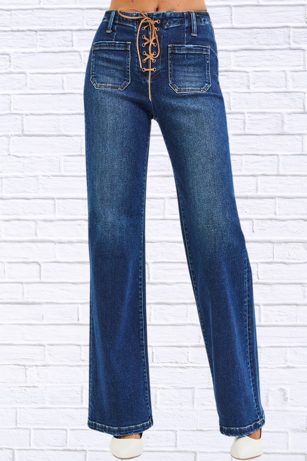 RISEN Full Size High Rise Wide Leg Jeans with Front Tie Detail Plus Size