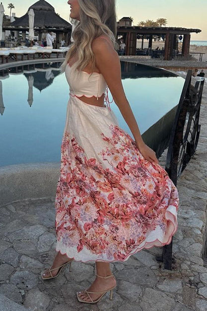 Rosiedress Back Lace-up Cut Out Floral Print A-line Maxi Cami Dress