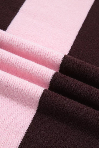 Stripe Contrast High Neck Dropped Shoulder Relaxed Sweater
