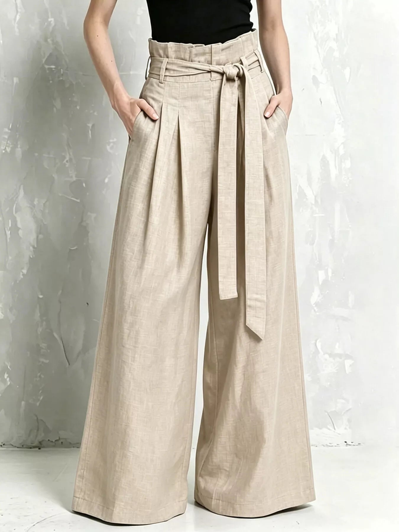 Full Size Wide-Leg Paperbag Waist Pants Plus Size