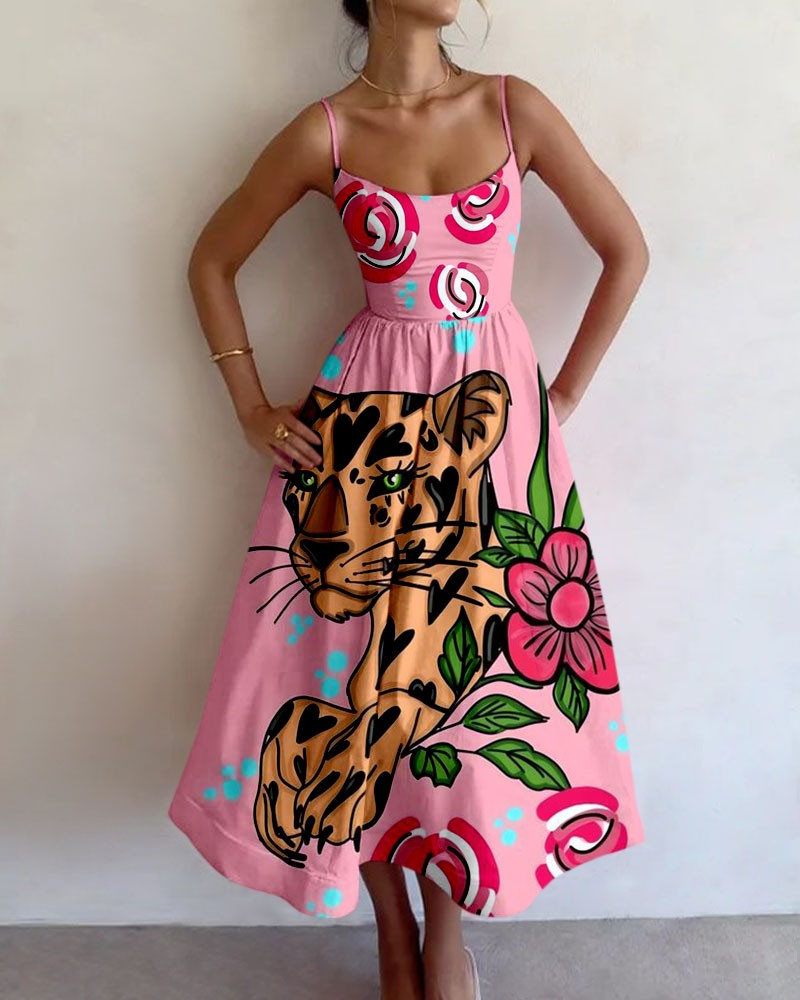 Elegant pink leopard print slip dress