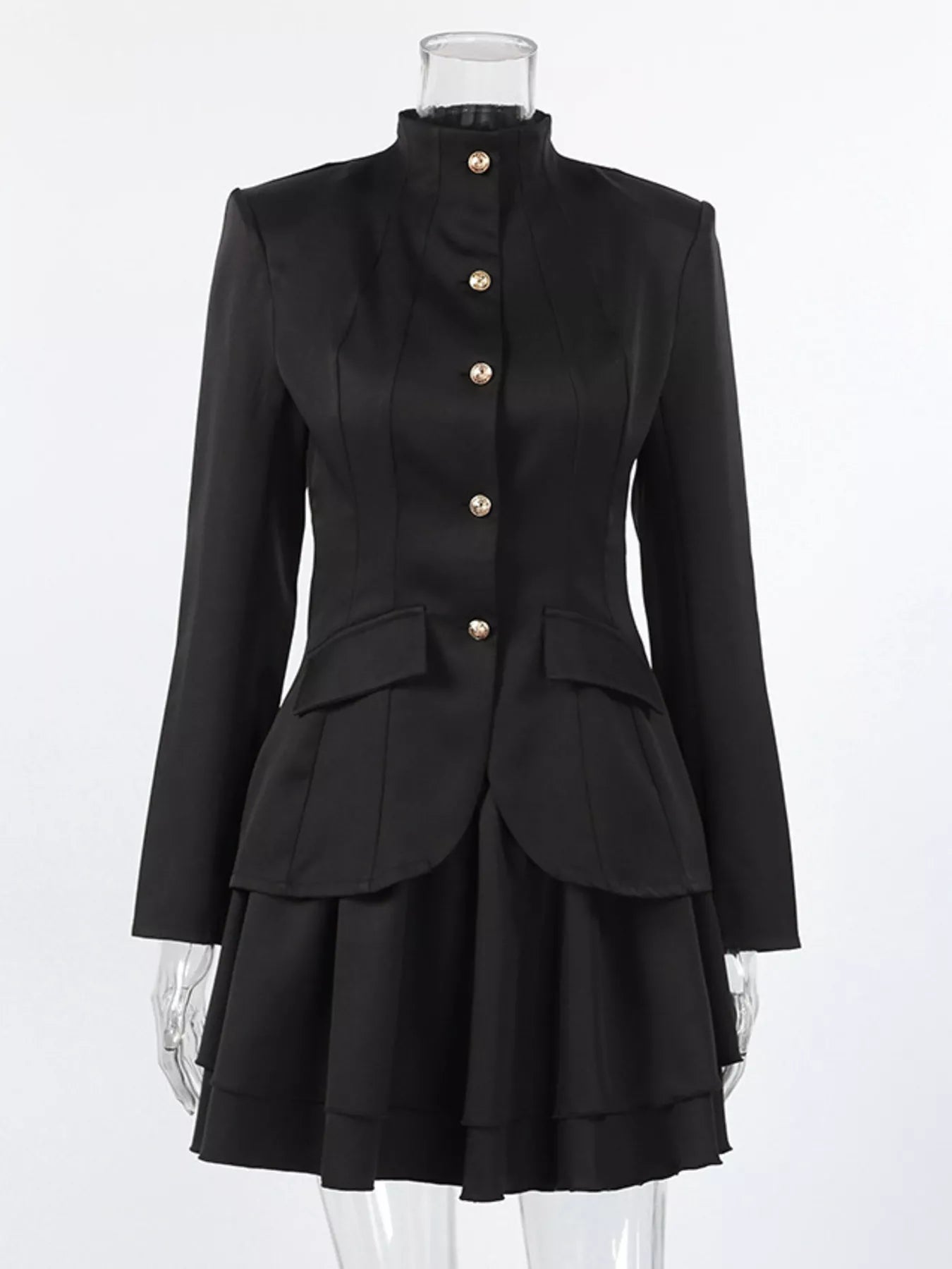 Alice's Elegant Stand Collar Blazer and Mini Skirt Set