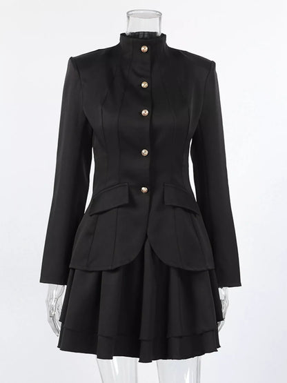 Alice's Elegant Stand Collar Blazer and Mini Skirt Set
