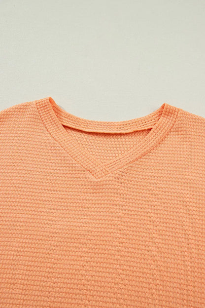 Textured Waffle Knit V-Neck T-Shirt