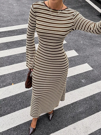 Striped Flared Sleeves Sweater Dress