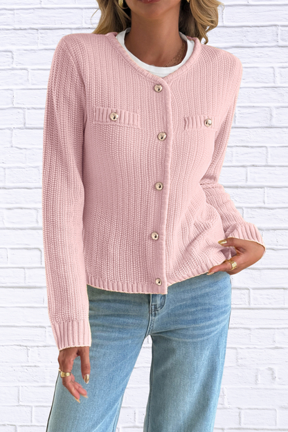 Front Ribbed Long Sleeve Cardigan