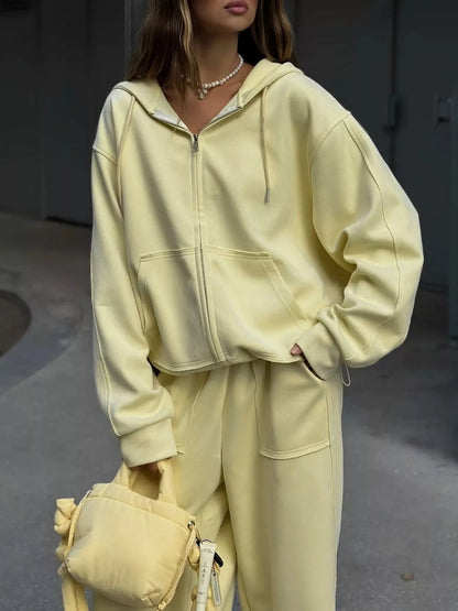 Oversized Zip-Up Hoodie and Wide-Leg Pants Set