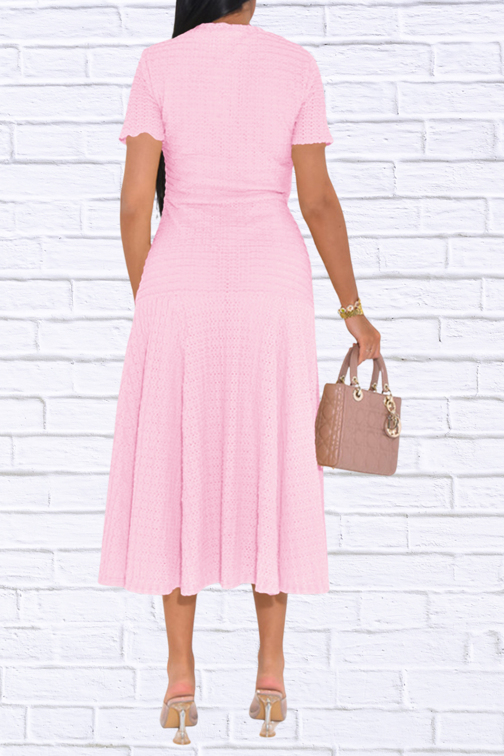 Textured Knit Short Sleeve Dress