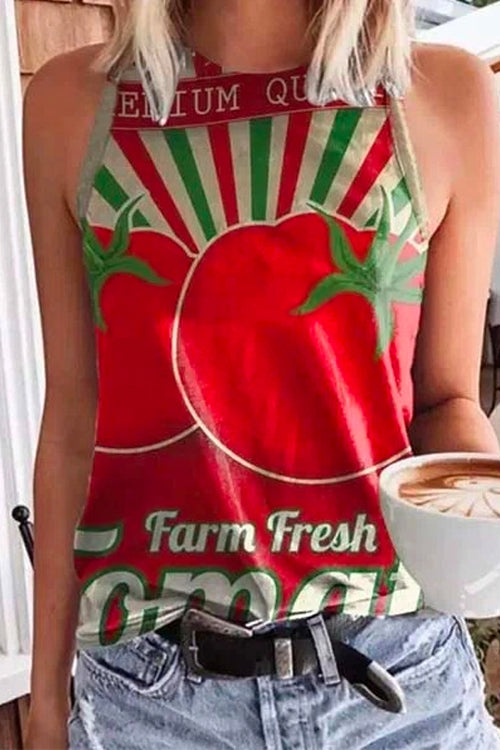 Rosiedress Cute Crewneck Graphic Printed Tank Top Tomato