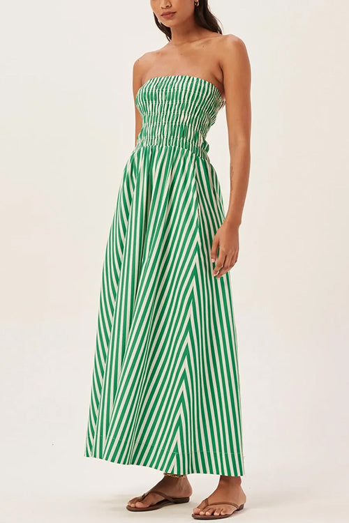 Rosiedress Strapless Smocked Tube Striped Maxi Dress