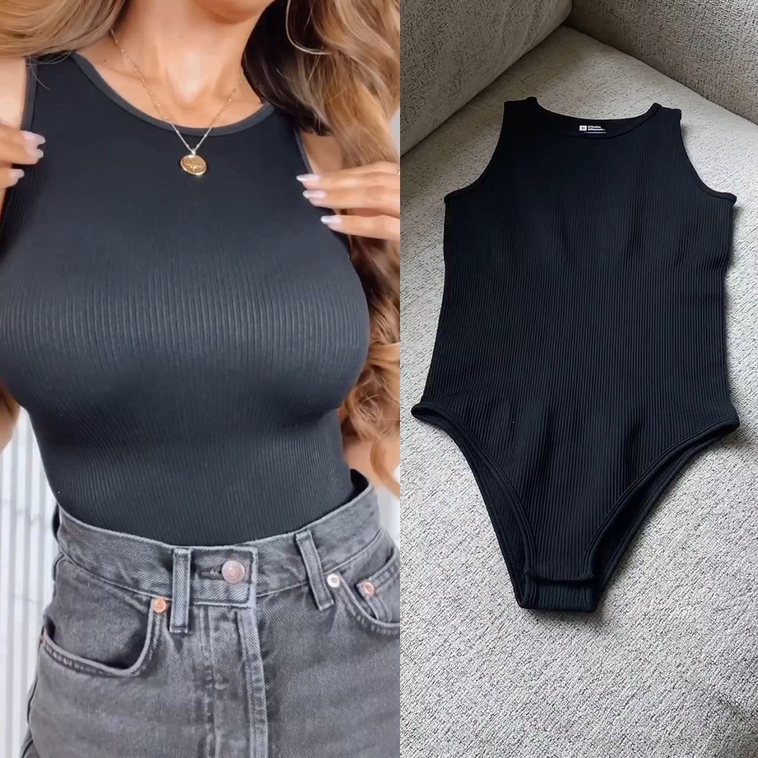 Sleeveless Stretchy Triangle Swim Inspired Bodysuit Black