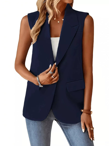 Full Size One Button Lapel Collar Vest Coat Plus Size