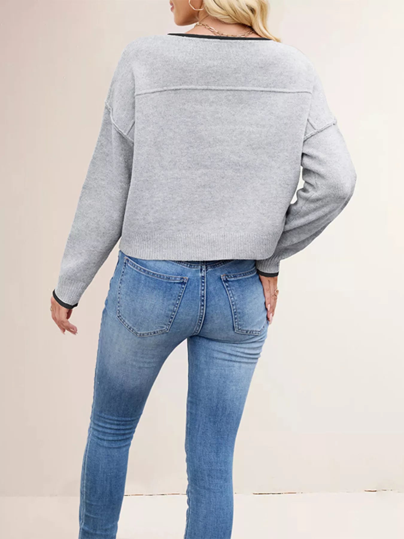 Contrast Trim Dropped Shoulder Sweater