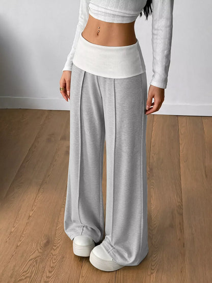 High-Waisted Wide-Leg Contrast Pants