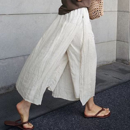 Simple Split Cotton Texture Trousers