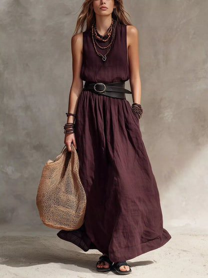 Full Size Round Neck Sleeveless Maxi Dress Plus Size