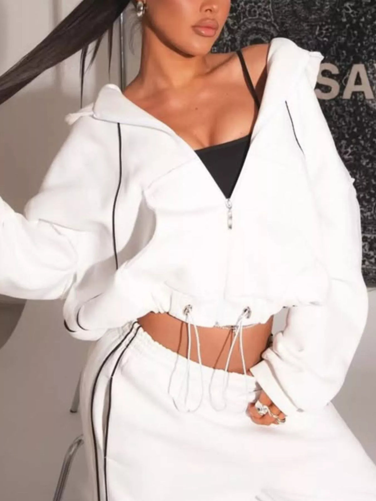 Cropped Zip-Up Hoodie and Wide-Leg Sweatpants Lounge Set