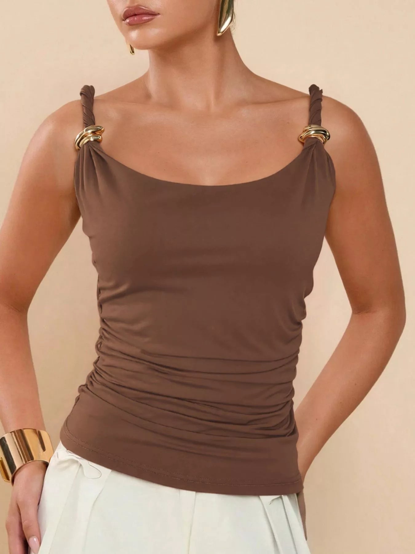 Gold-Tone Ring Twisted Strap Cami