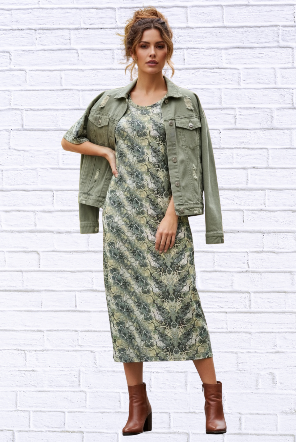 Jenneke Palm Leaf Shift Dress - Palm Green Leafs Printed on a white Back Ground