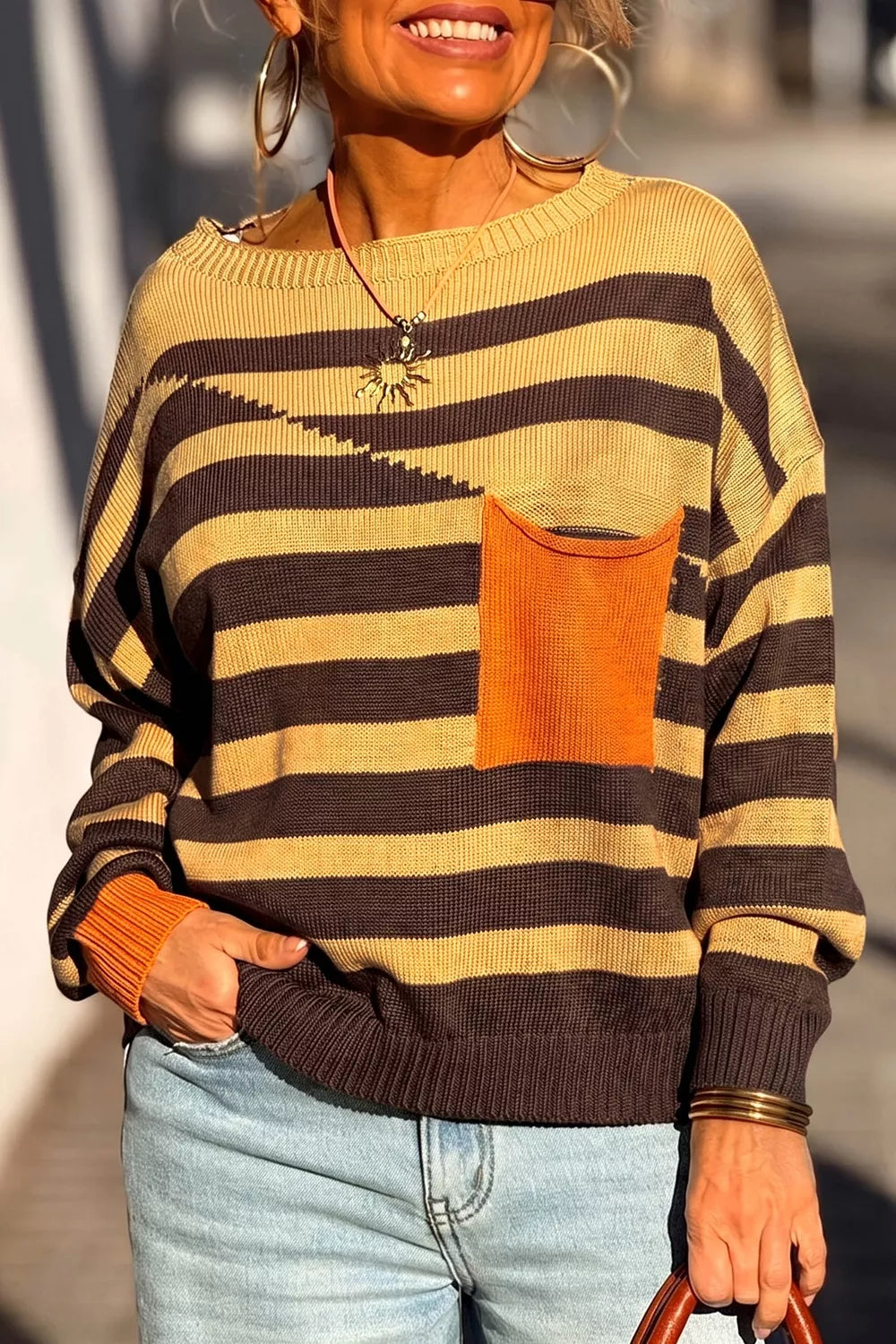 Stripe Striped Drop Shoulder Colorblock Pullover Sweater