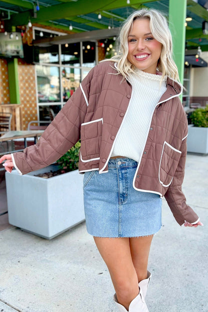 Old Rose Quilted Metal Button Pocket Jacket