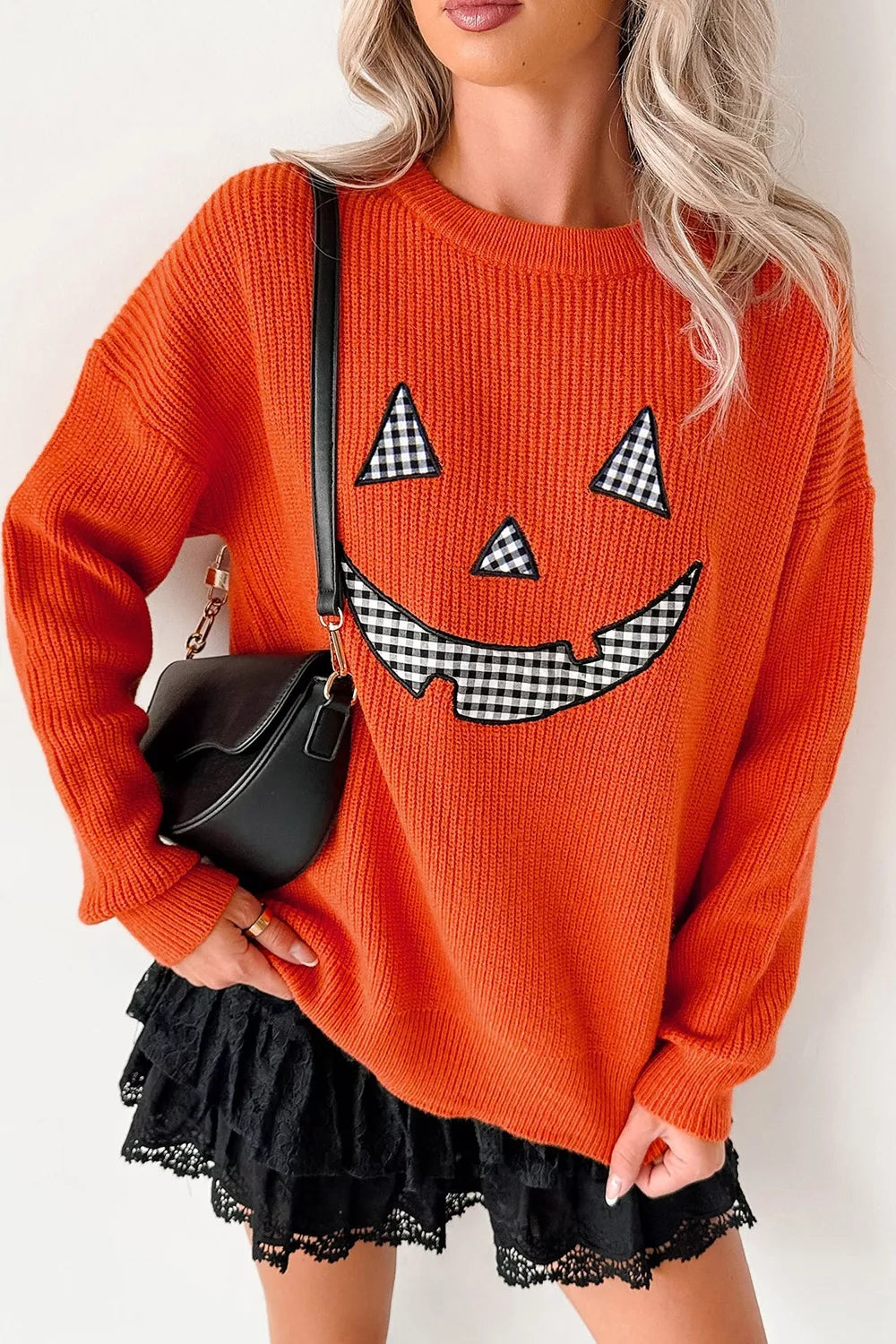 Drop Shoulder Long Sleeve Round Neck Halloween Sweater