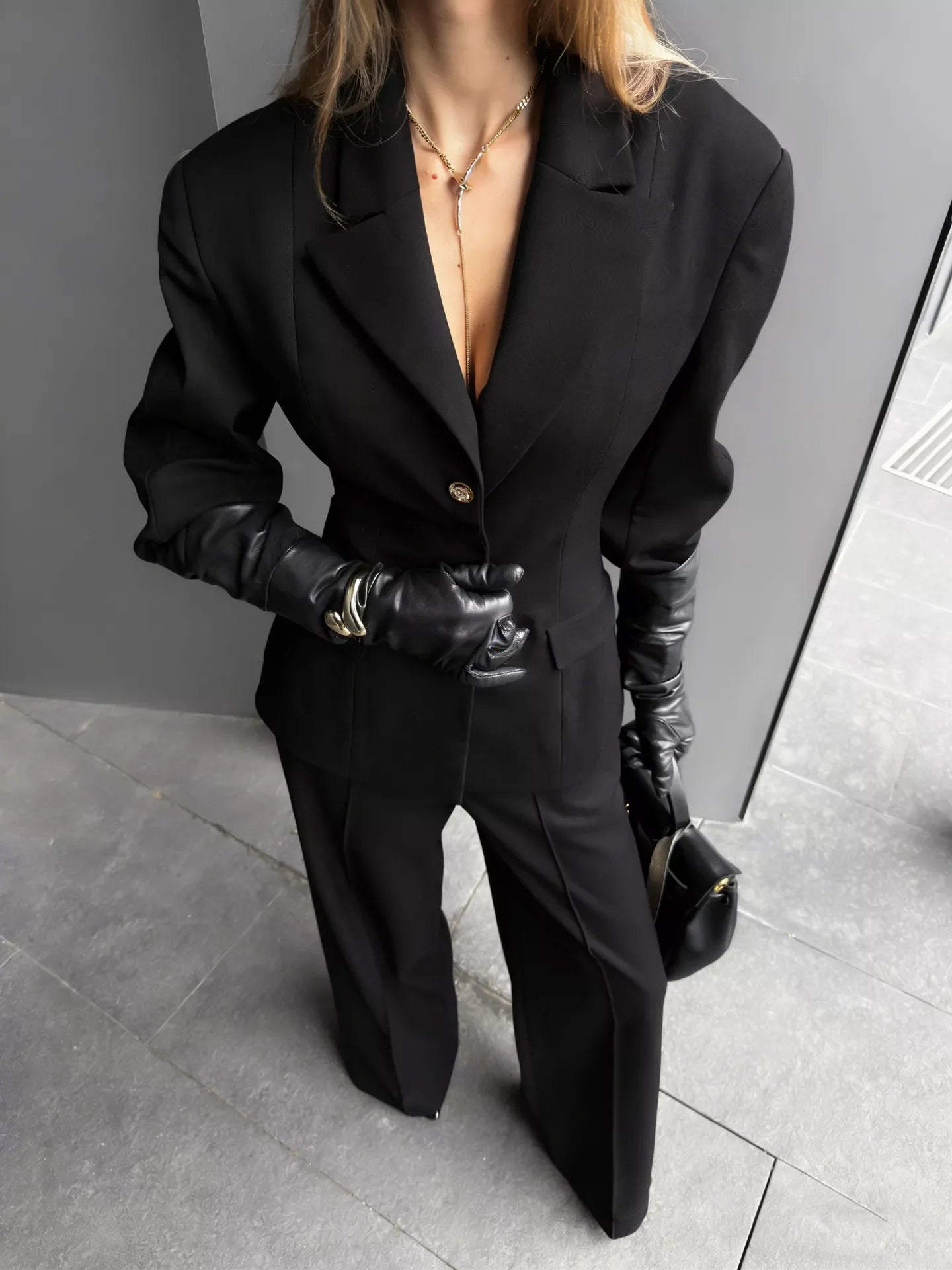 Single-Breasted Blazer and Wide-Leg Pants Set