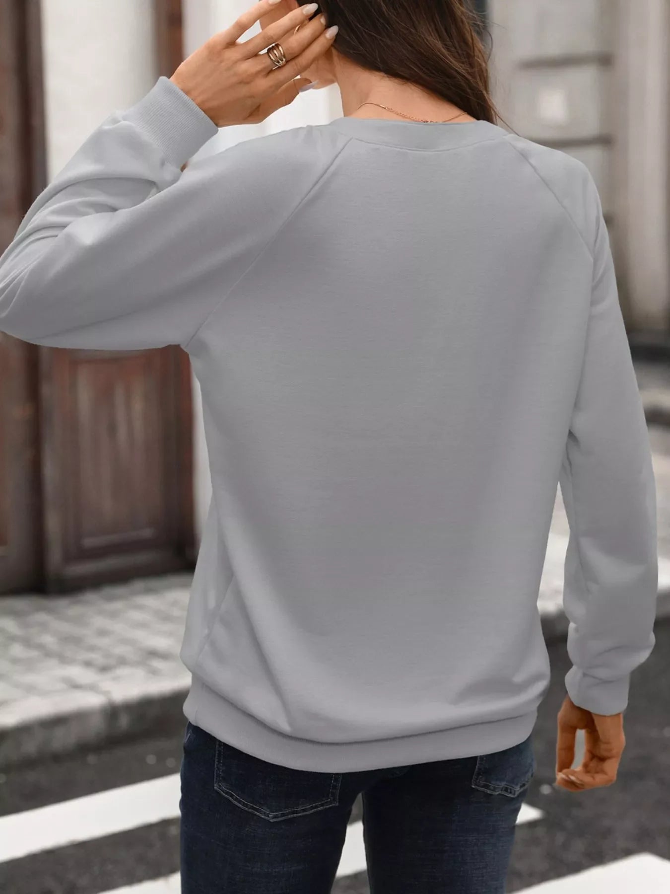 Notched Raglan Sleeve Sweatshirt