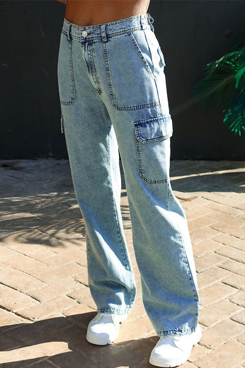 Rosiedress Distressed Pockets Denim Cargo Pants