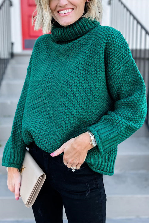 Rosiedress Turtleneck Waffle Knit Winter Sweater Green