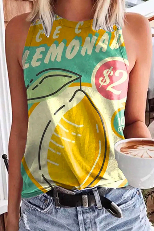 Rosiedress Cute Crewneck Graphic Printed Tank Top Lemon